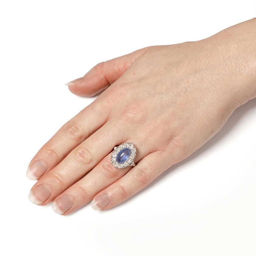 Women's or Men's Vintage 5.00ct Sapphire and Diamond Cluster c.1950s For Sale