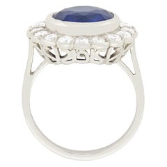 Vintage 5.00 Carat Sapphire and Diamond Halo Ring, circa 1970s