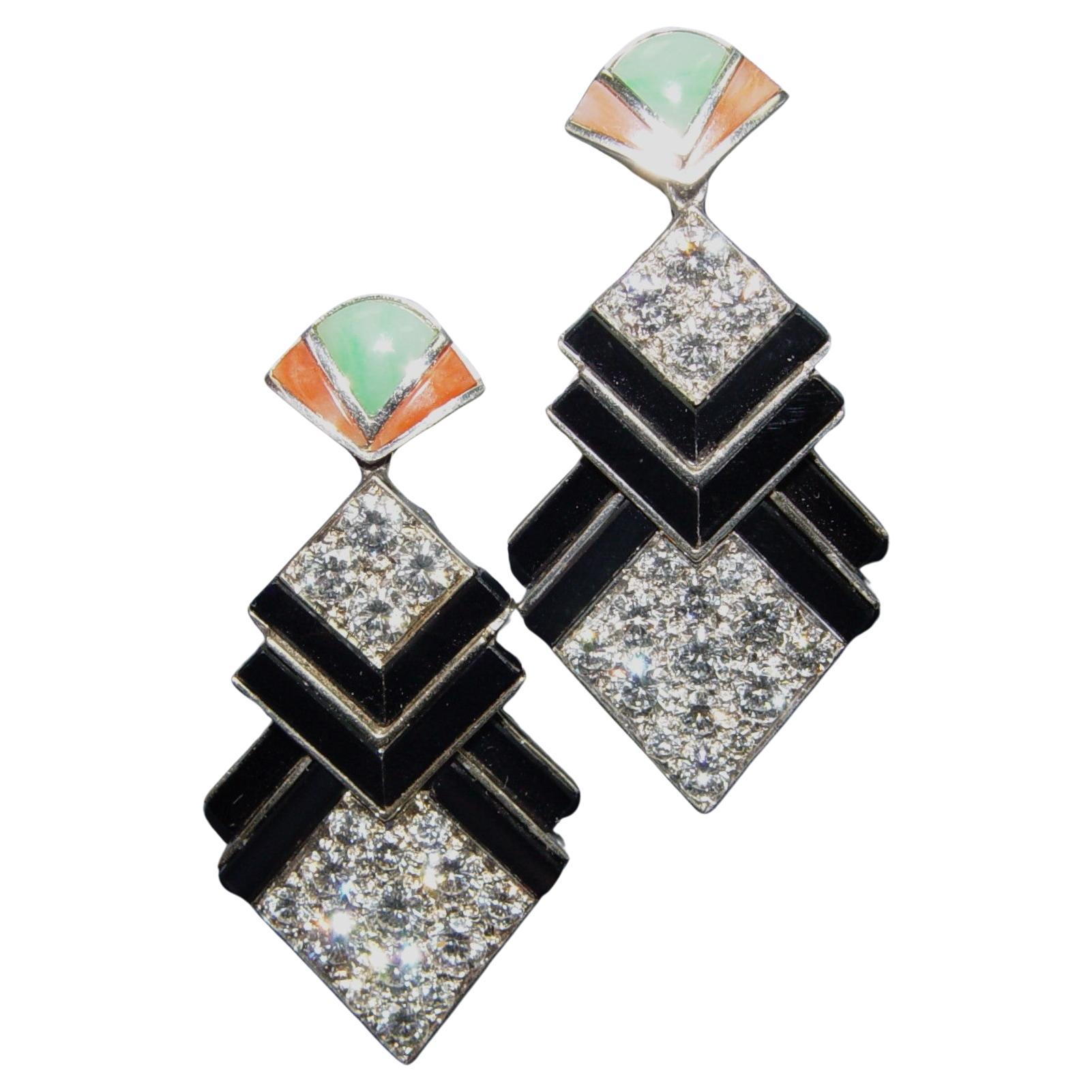 Beautiful Vintage Art Deco Style earrings earrings (most likely 1950's) - beautiful craftsmanship. Earrings encrusted with round brilliant cut natural diamonds - we estimate 5.00CT + total weight (measuring from 2.5MM to 3.8MM in diameter. F-G in