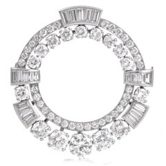 Vintage 5.00cts Diamond Platinum Round Wreath Brooch Pin