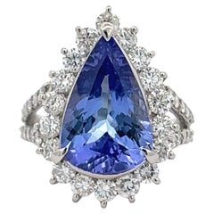 Vintage 5.01 Carats Tanzanite Diamond Platinum Cluster Ring