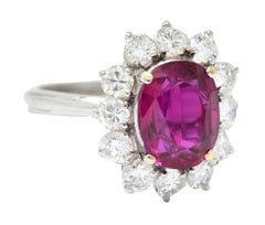 Vintage 5.02 Carats No Heat Ruby Diamond Platinum Cluster Ring GIA