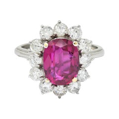 Vintage 5.02 Carats No Heat Ruby Diamond Platinum Cluster Ring GIA