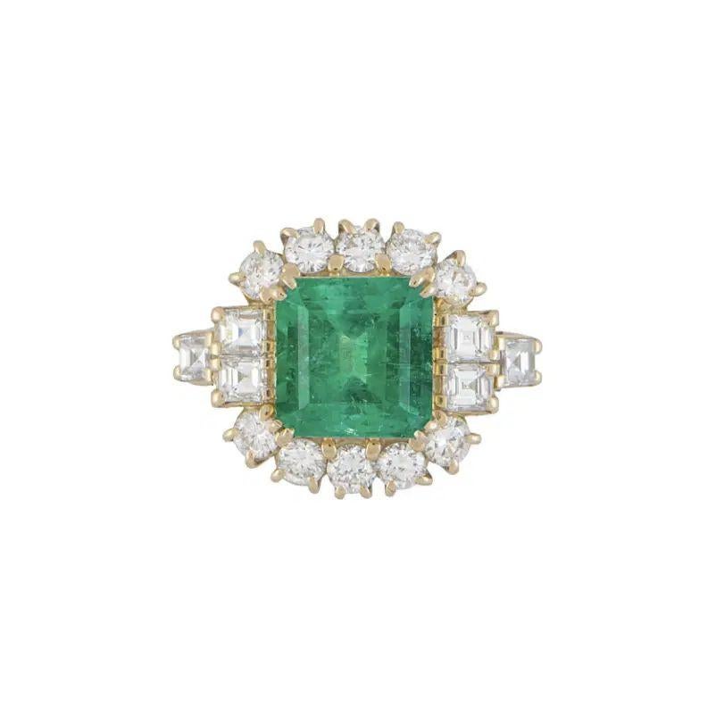 Vintage 5,03 Karat Quadratischer Smaragd-Schliff Smaragd GIA und Diamant Gold Ring (Smaragdschliff) im Angebot