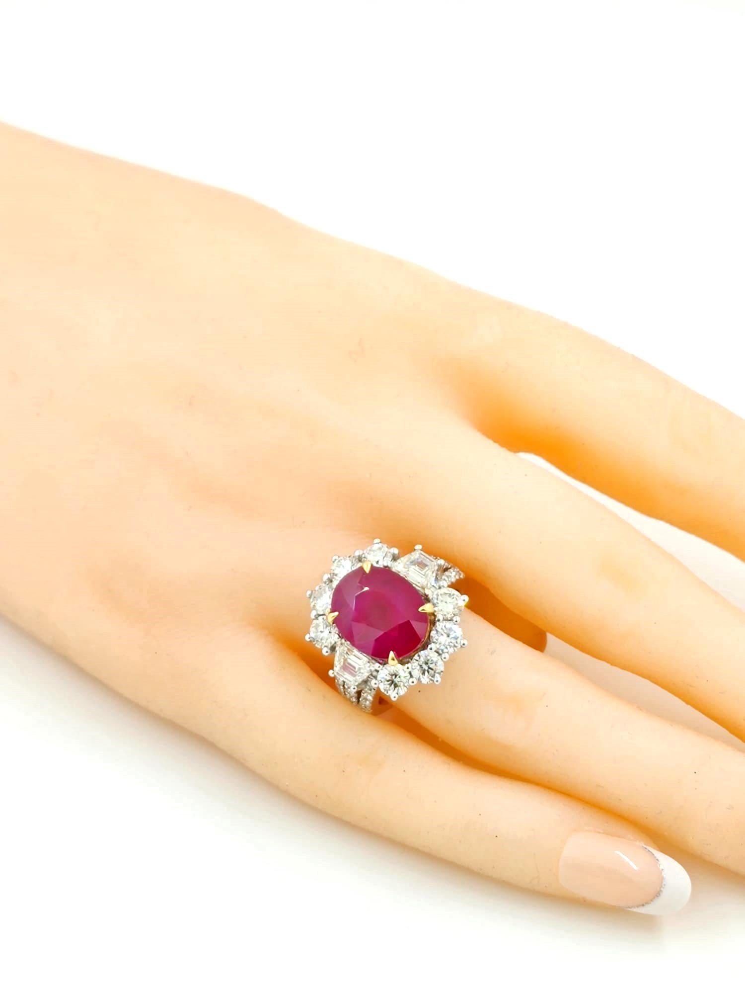 Vintage 5,04 Karat burmesischer Rubin-Diamant-Ring, GRS-zertifiziert 18 Karat Weißgold im Zustand „Neu“ in Hong Kong, HK