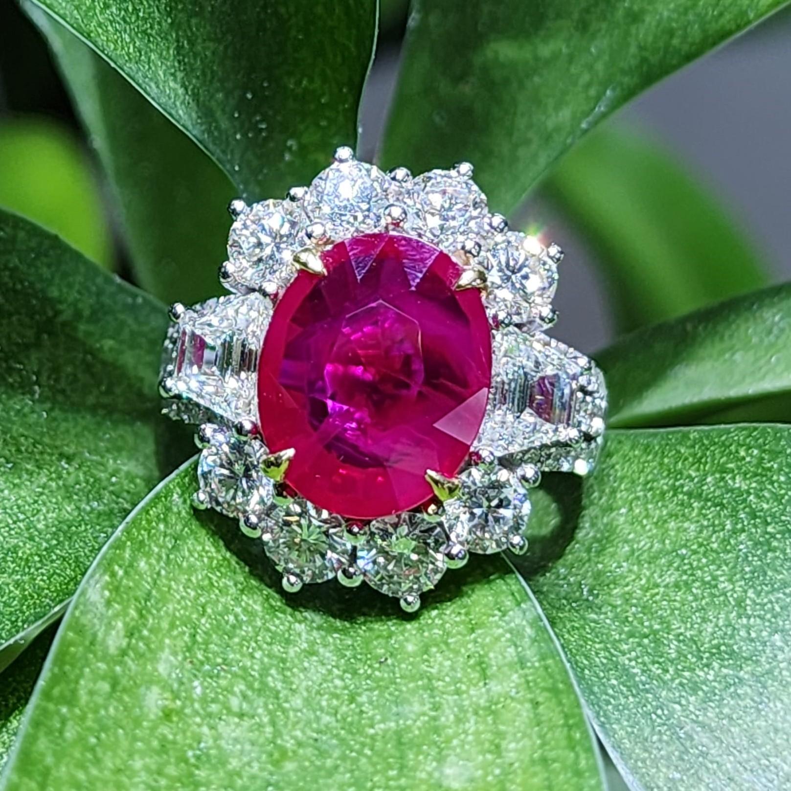 Vintage 5,04 Karat burmesischer Rubin-Diamant-Ring, GRS-zertifiziert 18 Karat Weißgold 1