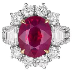 Vintage 5,04 Karat burmesischer Rubin-Diamant-Ring, GRS-zertifiziert 18 Karat Weißgold