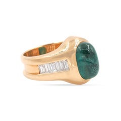 Vintage 5.04 Carat Cabochon Emerald & Baguette Cut Diamond Ring