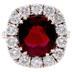 Vintage 5,06 Karat Cushion Cut No Heat Ruby Diamantring