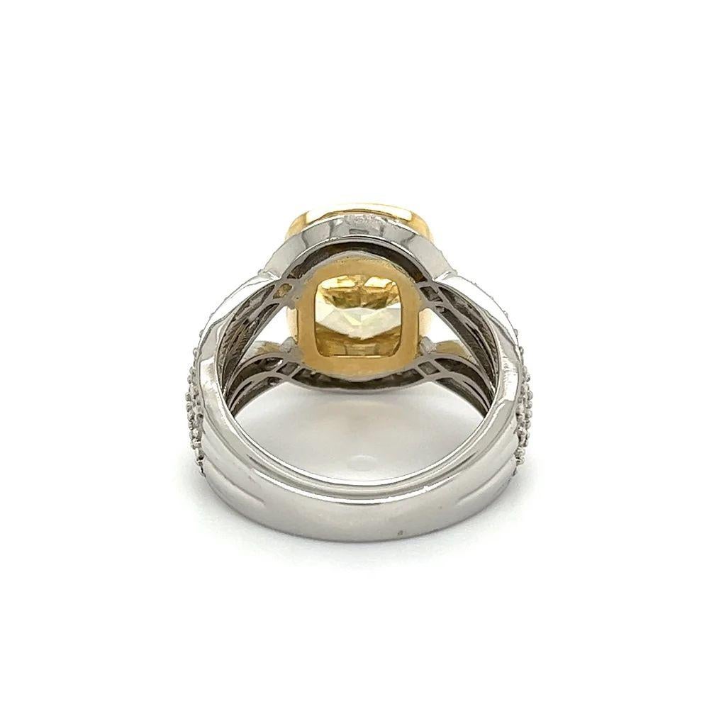 Platinring, Vintage 5,06 Karat GIA natürlicher gelber Fancy-Diamant im Kissenschliff Damen im Angebot