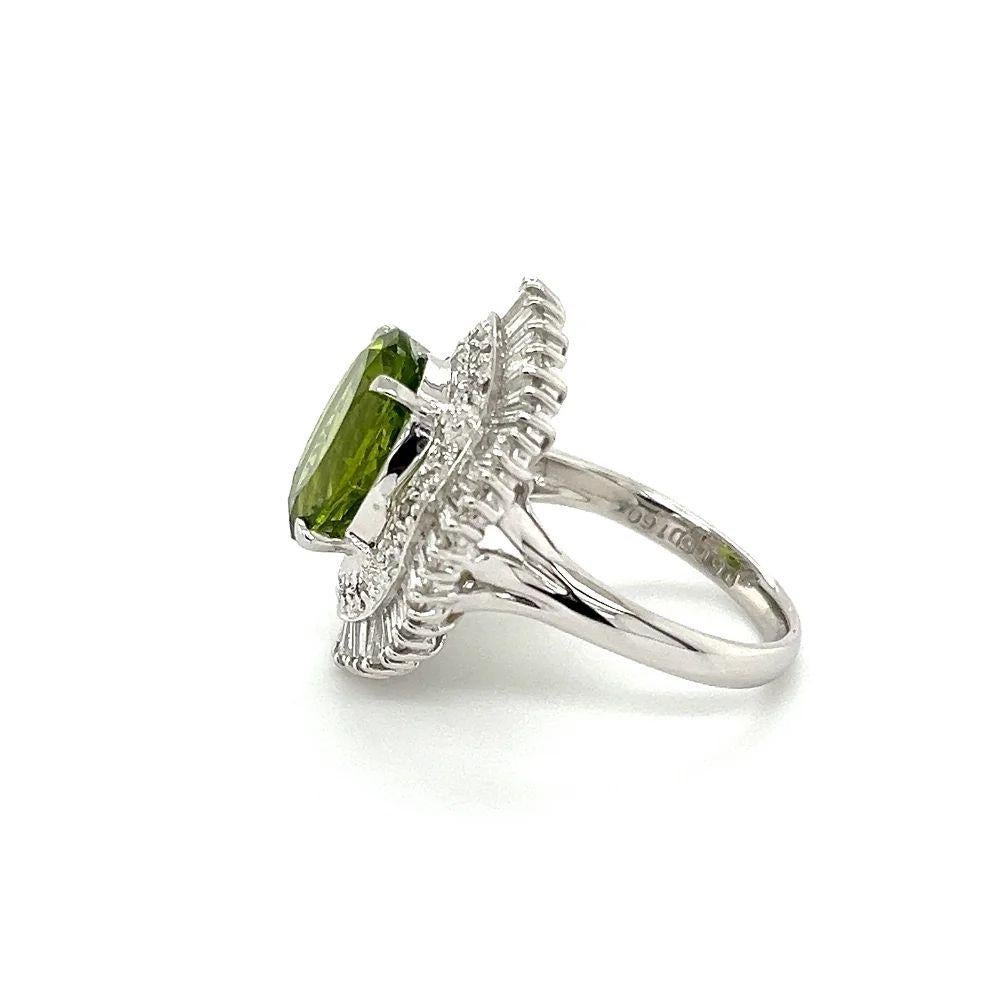 Women's Vintage 5.06 Carat Oval Peridot and Diamond Platinum Cocktail Ring For Sale