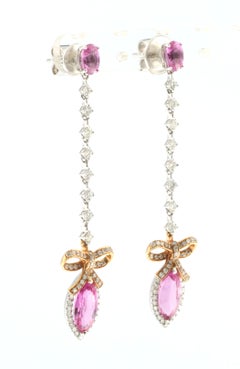 Vintage 5.07 carat Pink Sapphire and Diamond Dangle Earring 18K Rose White Gold