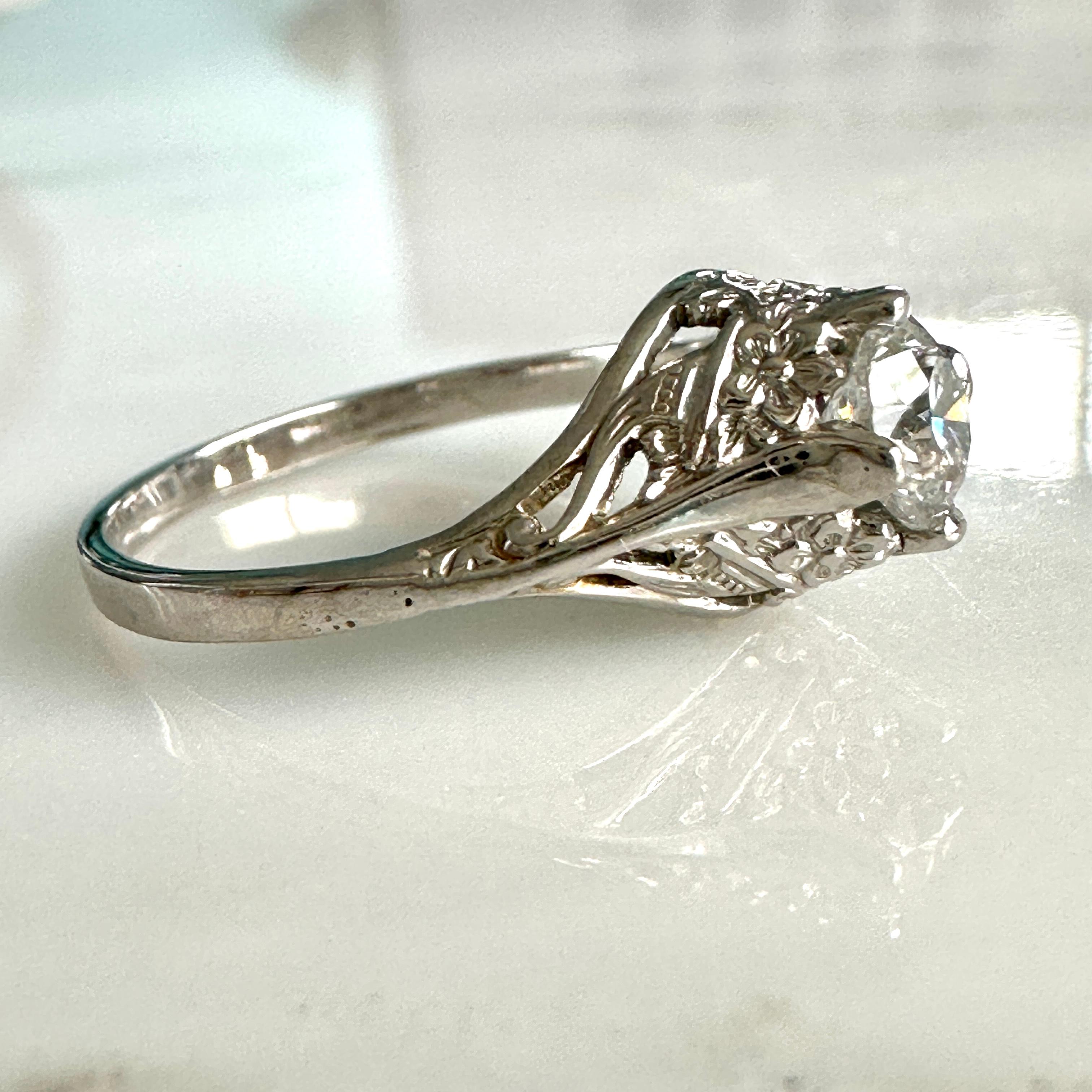 Filigraner Vintage-Ring, .50 Karat Diamant 14K Gold Damen im Angebot