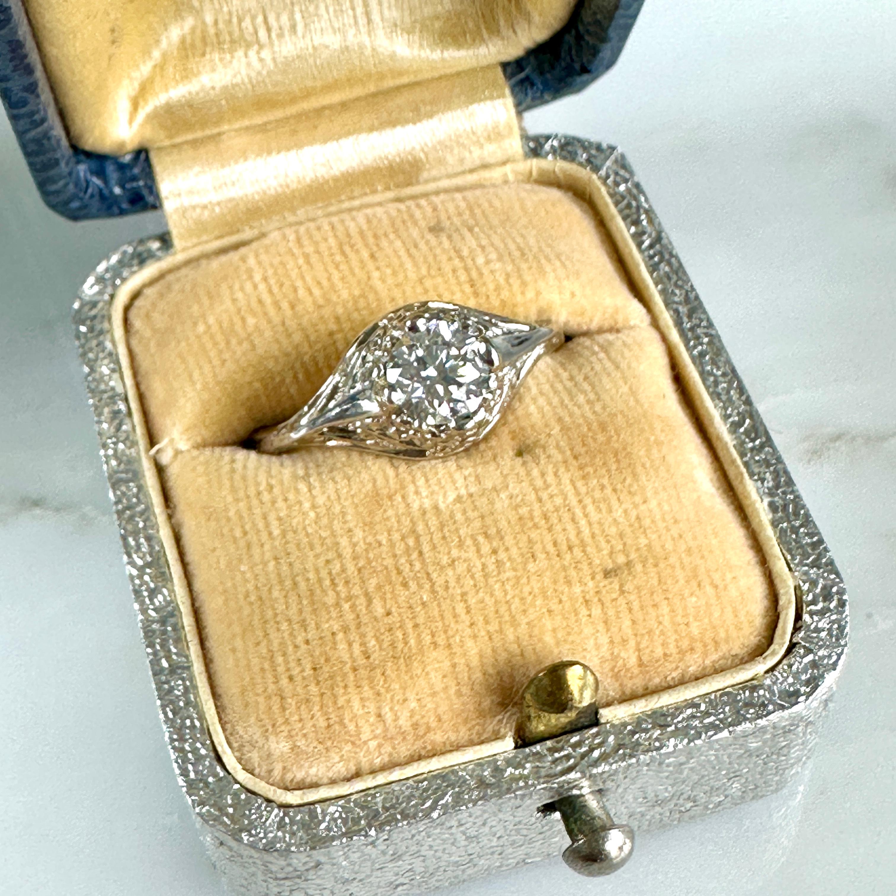 Women's Vintage .50 Carat Diamond 14k Gold Filigree Ring For Sale