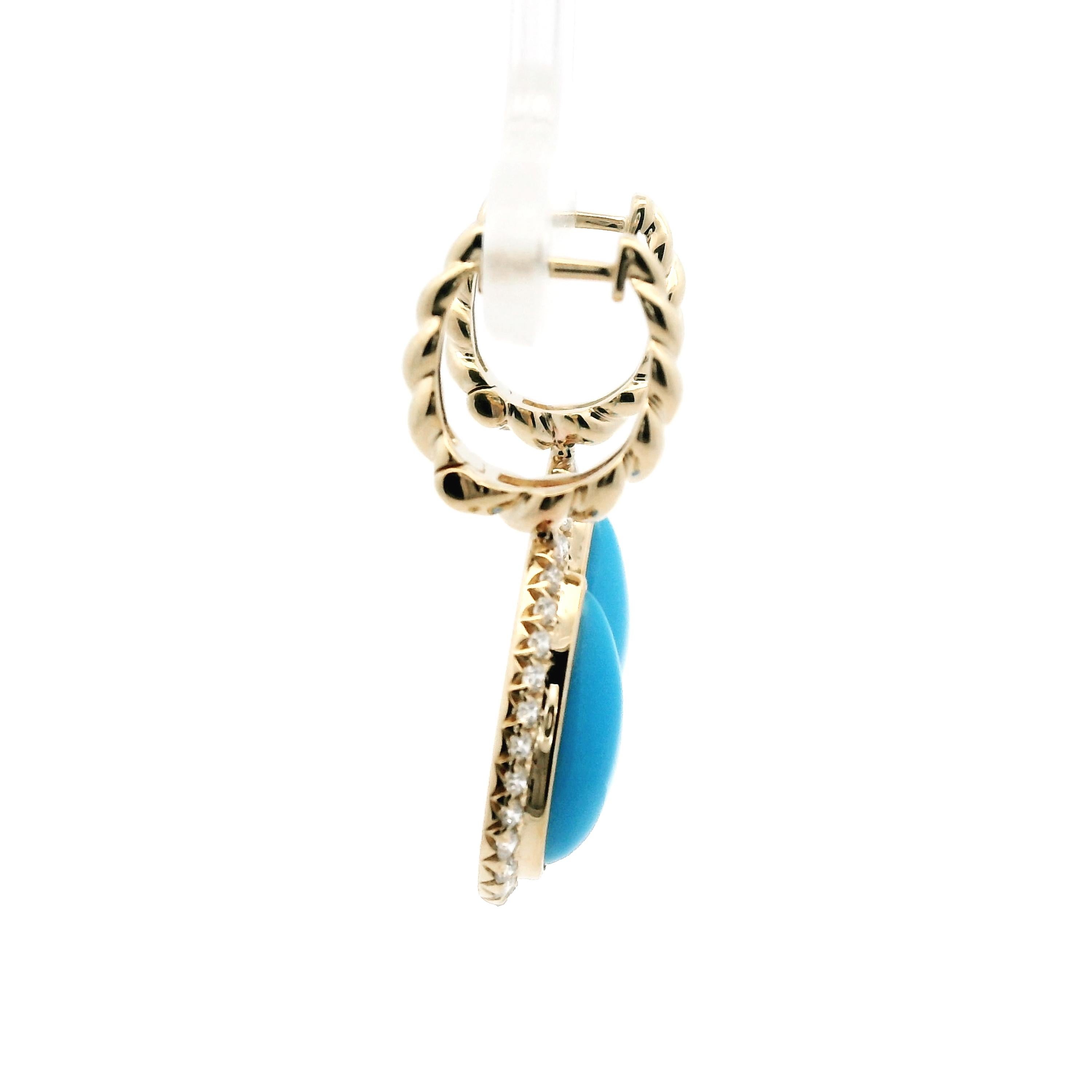These exquisite 14K Yellow Solid Gold Earrings feature carefully set Sleeping Beauty Turquoise and Diamonds, creating a perfect blend of luxury and style. Crafted from high-quality 14K yellow solid gold, the earrings radiate a warm and luxurious