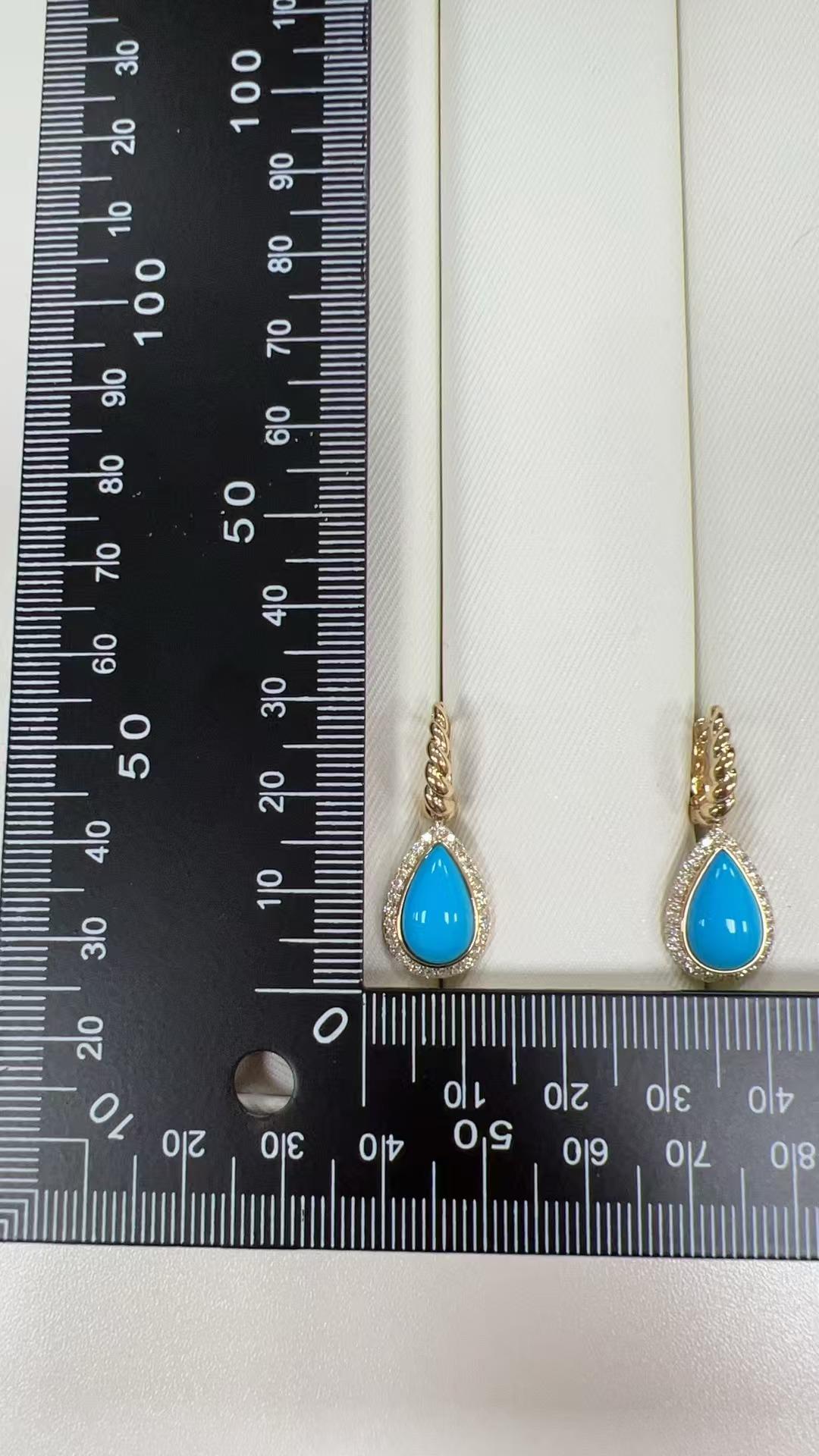 Vintage 5.0Ct Sleeping Beauty Turquoise Diamond Earrings in 14 Karat Solid Gold 1