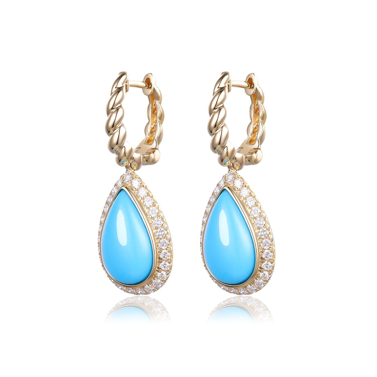 Vintage 5.0Ct Sleeping Beauty Turquoise Diamond Earrings in 14 Karat Solid Gold 3