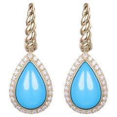 Vintage 5.0Ct Sleeping Beauty Turquoise Diamond Earrings in 14 Karat Solid Gold