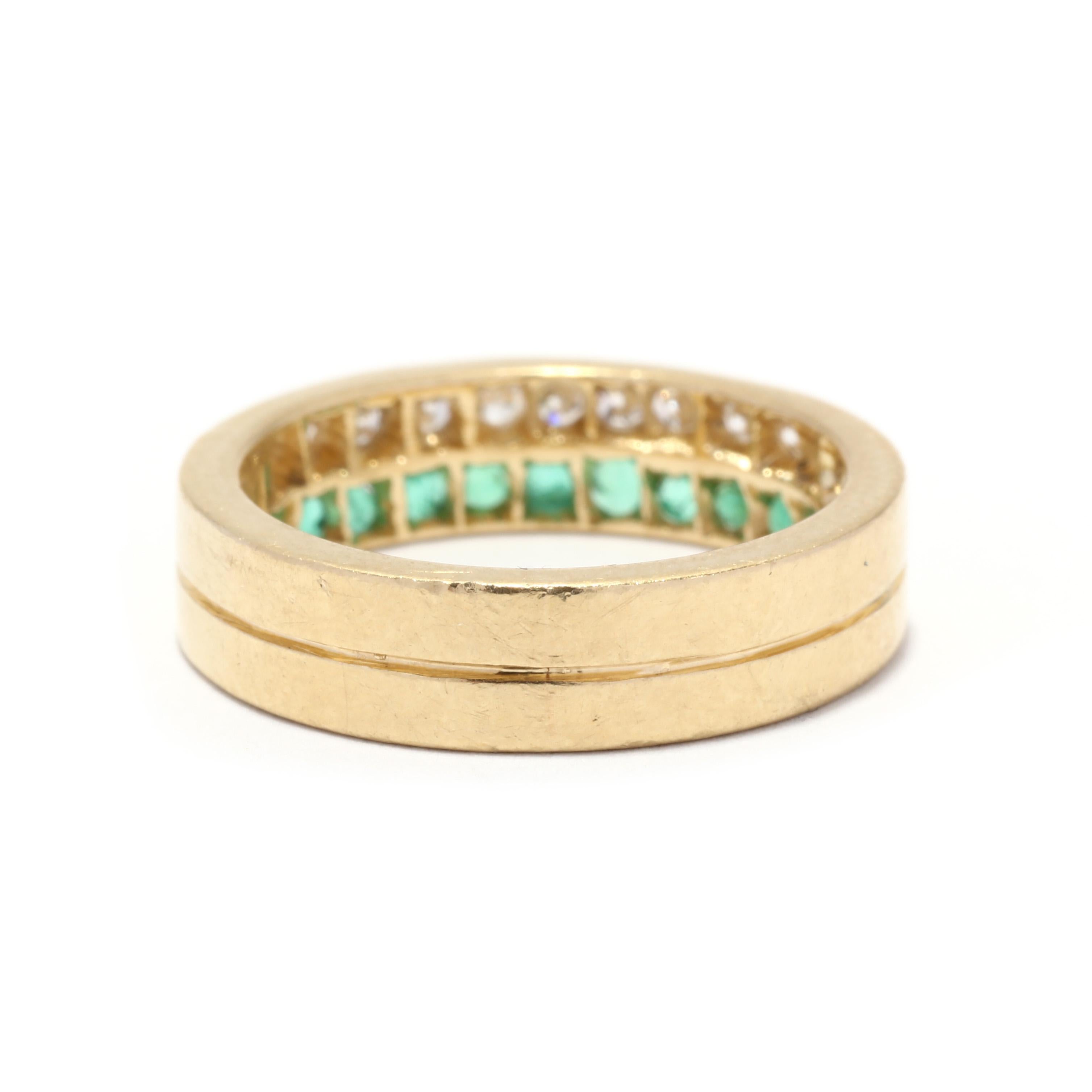 Round Cut Vintage .50ctw Natural Emerald Diamond Band Ring, 18K Yellow Gold