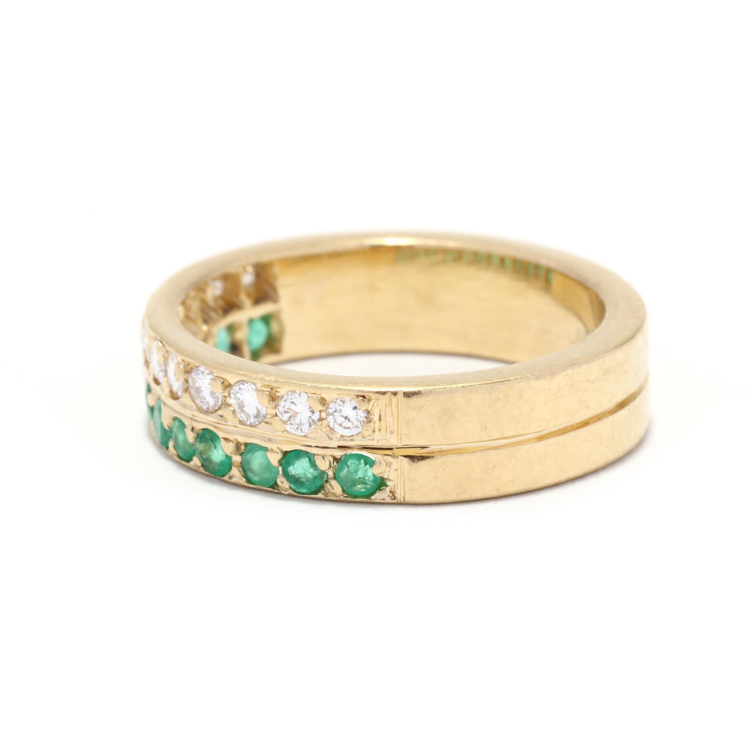 Vintage .50ctw Natural Emerald Diamond Band Ring, 18K Yellow Gold In Good Condition In McLeansville, NC
