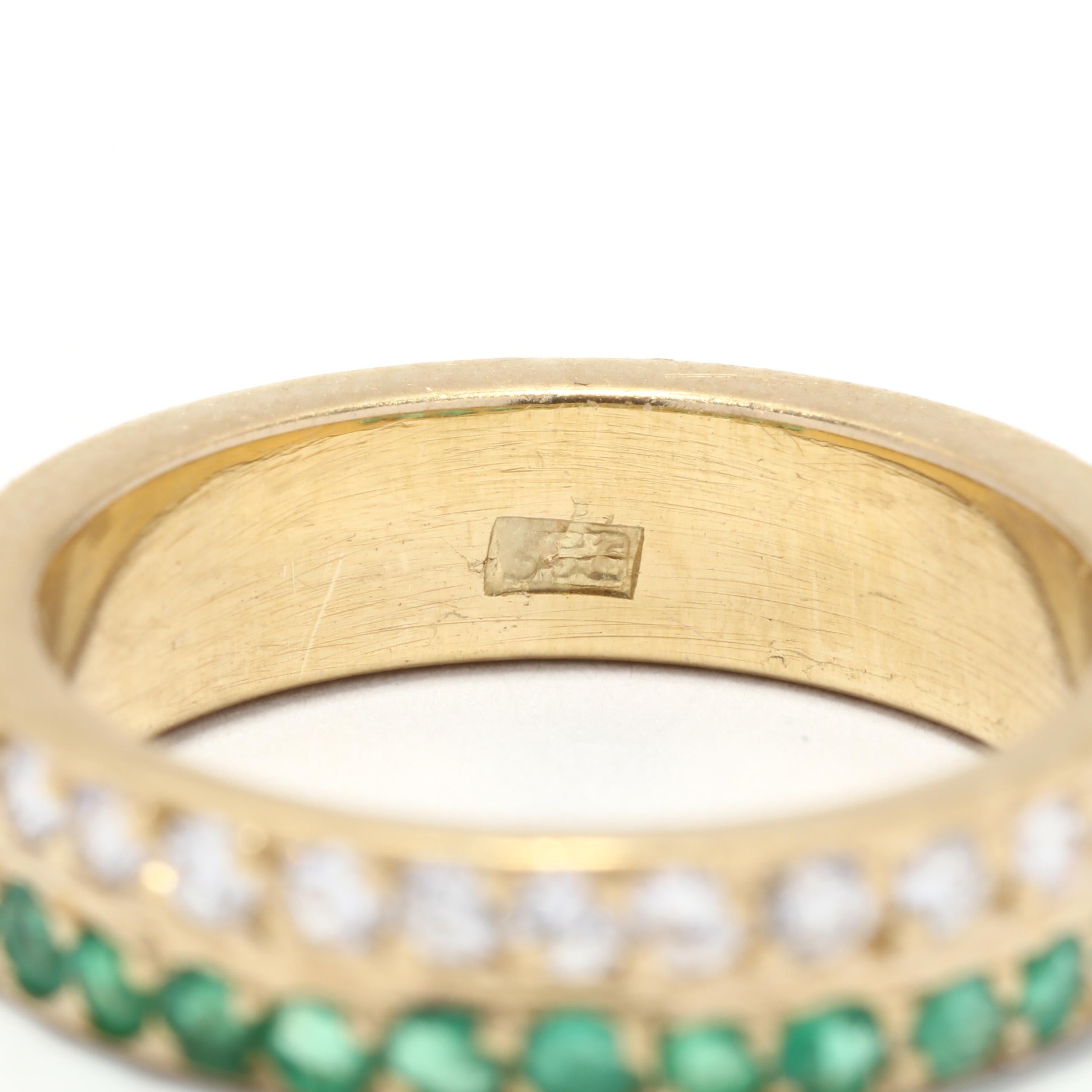 Women's or Men's Vintage .50ctw Natural Emerald Diamond Band Ring, 18K Yellow Gold