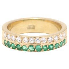 Vintage .50ctw Natural Emerald Diamond Band Ring, 18K Yellow Gold