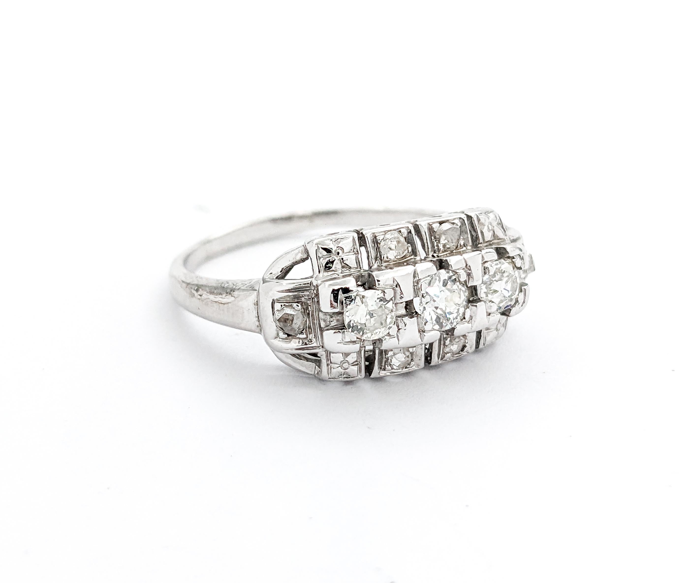Modern Vintage .50ctw Old Mine Cut Diamond Ring In White Gold For Sale