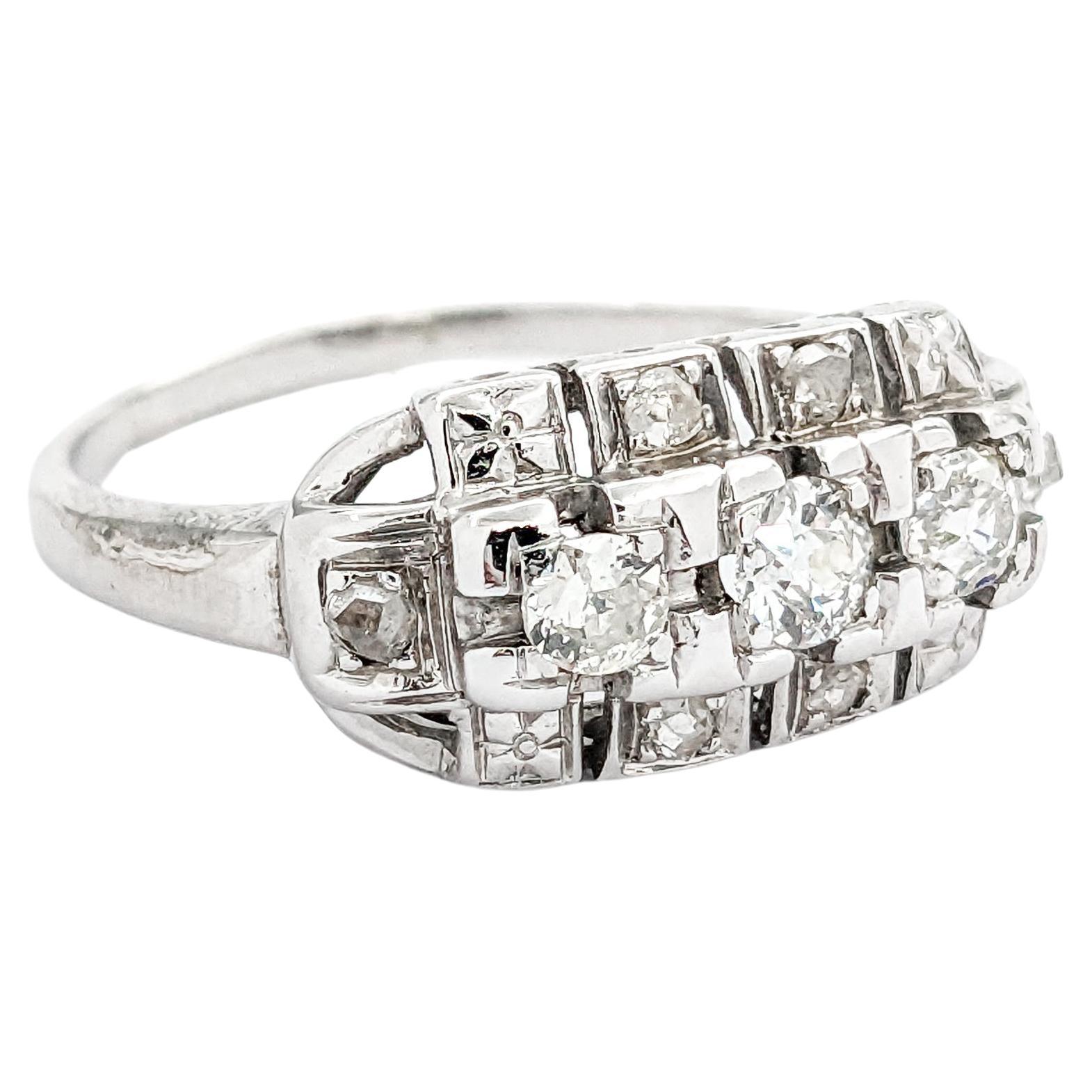 Vintage .50ctw Old Mine Cut Diamond Ring In White Gold For Sale