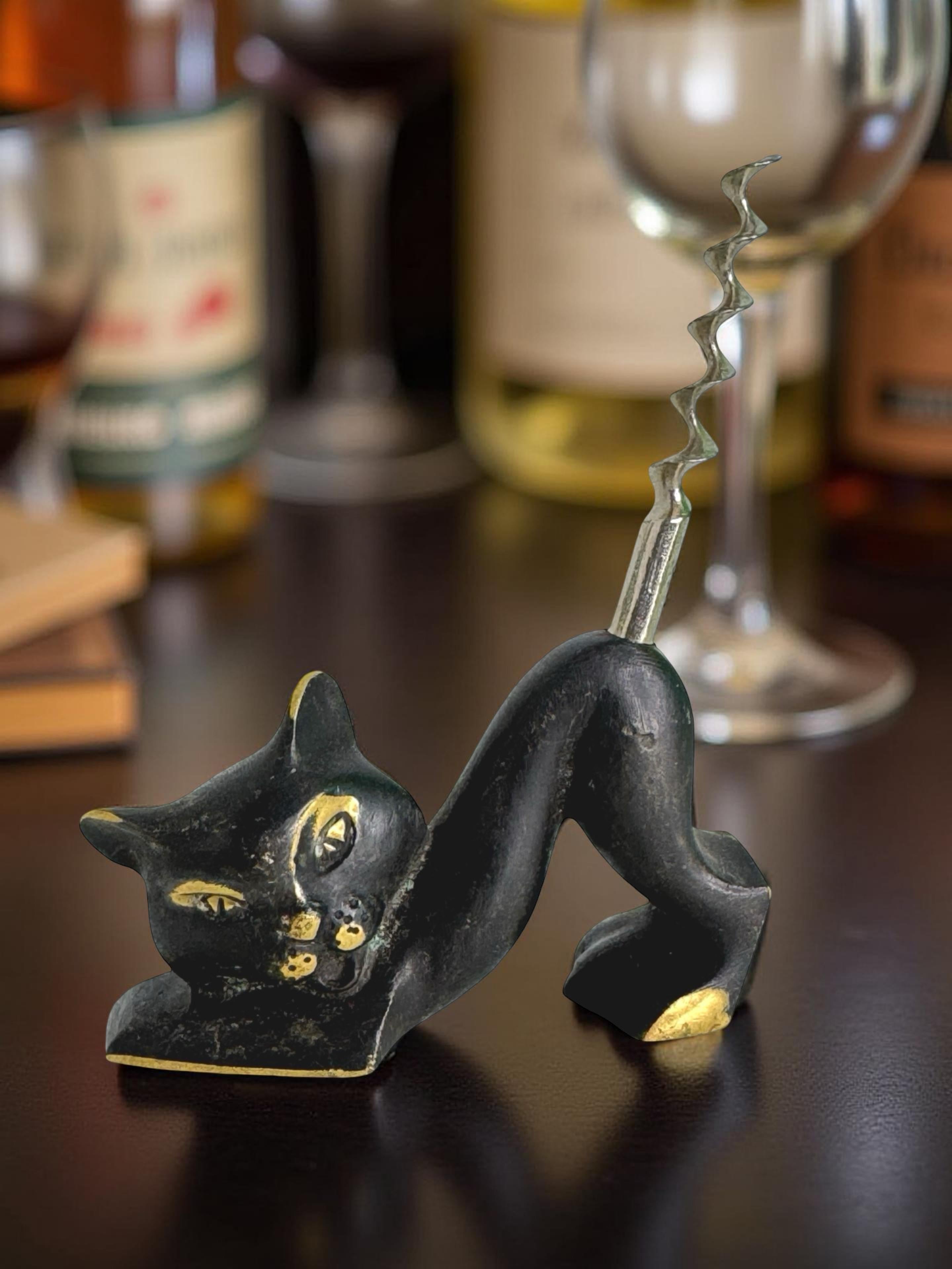 リチャード・ロアック コークスクリュー「キャット」黒猫 ビンテージ アンティーク Vintage 50s 60s Richard Rohac Vienna RR Cat Corkscrew Brass Bronze