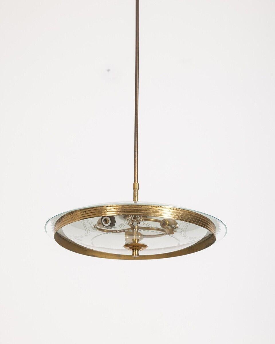 Chandelier with brass structure and decorated glass lampshades, 50s.

CONDITIONS: In good condition, functioning, it shows signs of wear given by time.

DIMENSIONS: Height 90 cm; Diameter 45 cm

MATERIALS: Brass and Glass

YEAR OF PRODUCTION: Anni 50