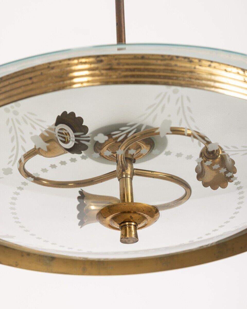 Brass Vintage 50s chandelier in glass and brass Italian design