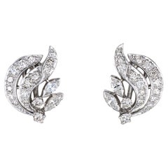Vintage 50s Diamond Earrings 14k White Gold Estate Fine Jewelry Screw Backings