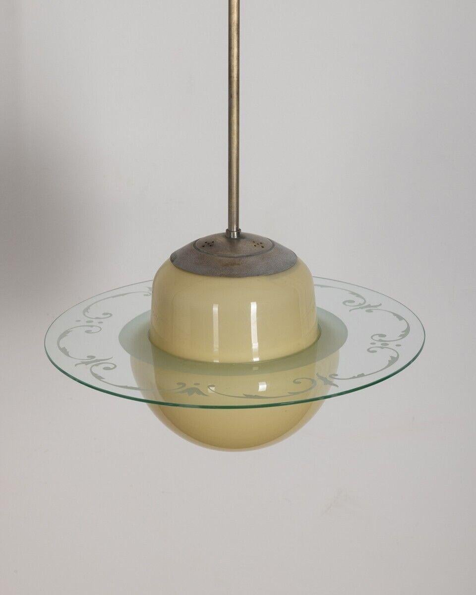 Vintage-Glas-Kronleuchter, dekoriert, italienisches Design, 50er Jahre im Zustand „Gut“ im Angebot in None, IT