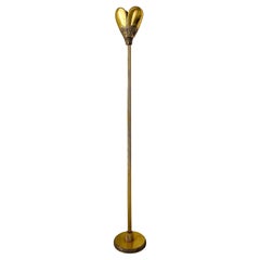 Used 50s Italian brass sculptural floor lamp, heart shaped shade, bark finish