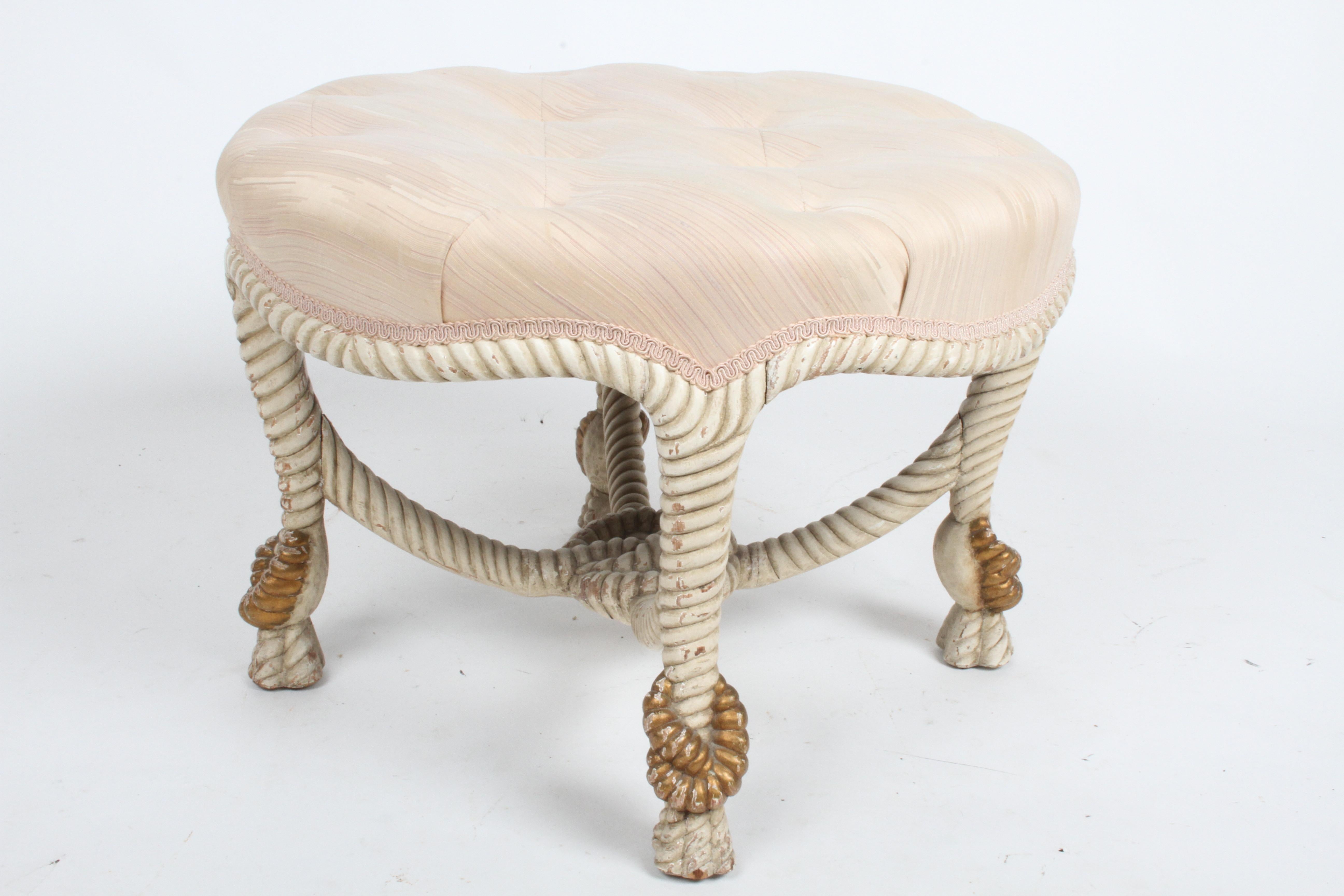 Vintage 40's Italian Cream & Gold Gilt Faux Rope Tassel Ottoman, Stool or Bench For Sale 5