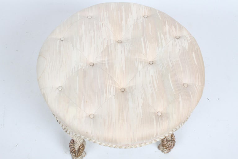 Vintage 40's Italian Cream & Gold Gilt Faux Rope Tassel Ottoman, Stool or Bench For Sale 8