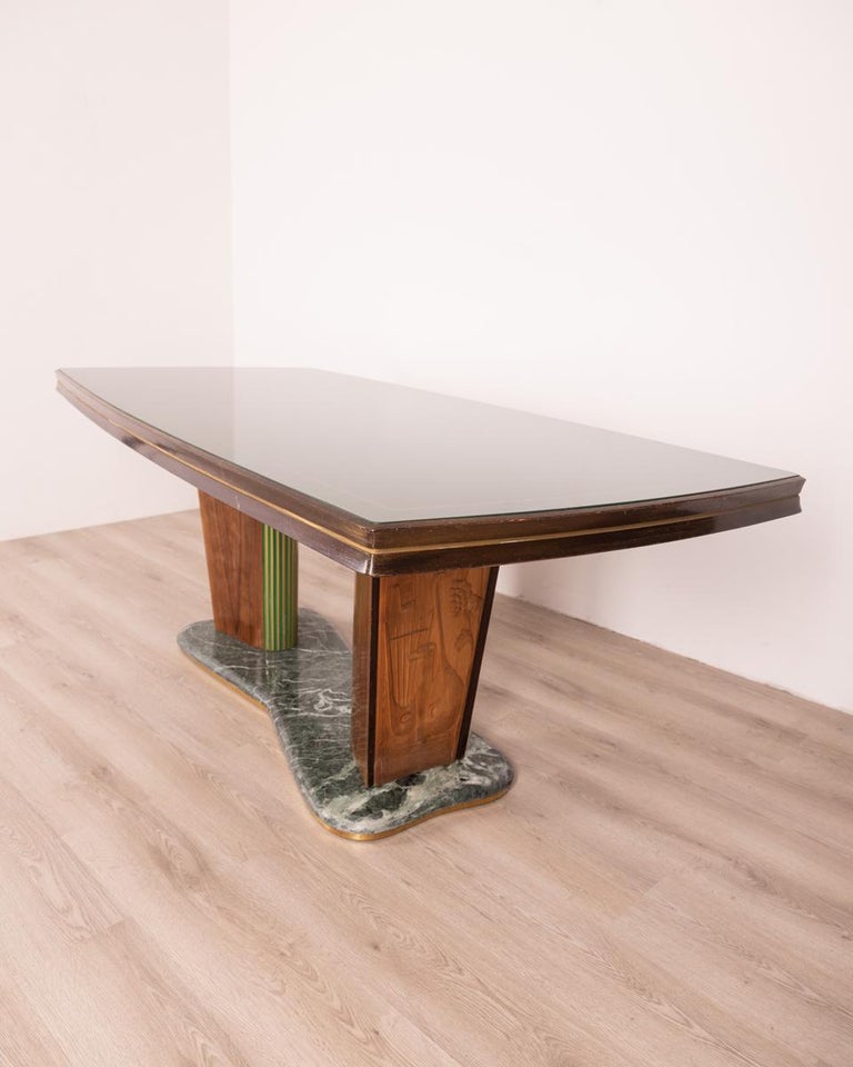 Vintage 50's Marble Wood and Glass Table Design Vittorio Dassi For Sale