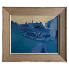 Vintage 50s Original Painting London, England "The Blue Flower Bed"