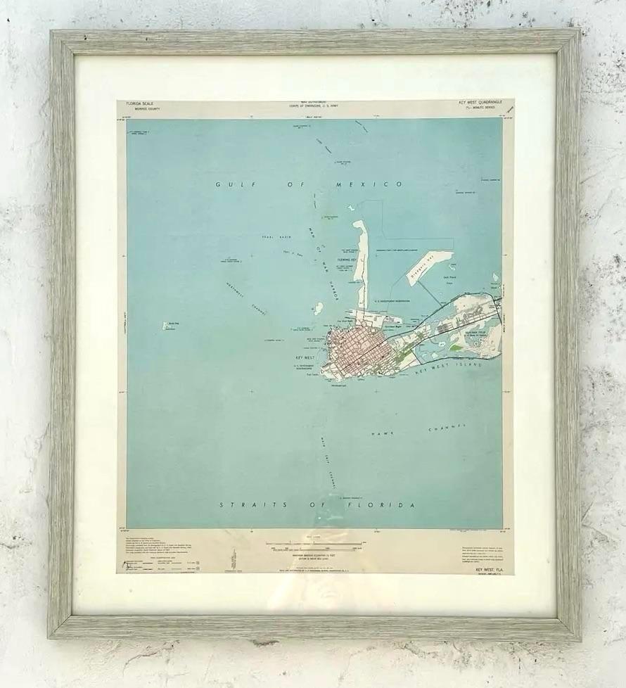 Vintage 50s Original Topographische Karte der Florida Keys (amerikanisch) im Angebot
