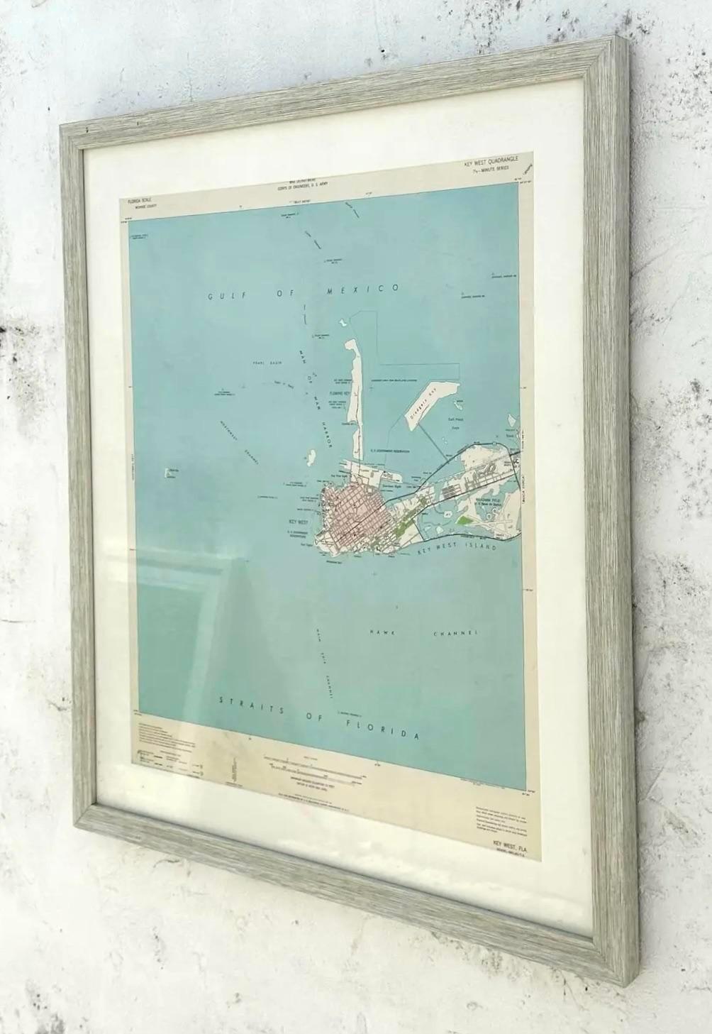 Vintage 50s Original Topographische Karte der Florida Keys im Zustand „Gut“ im Angebot in west palm beach, FL