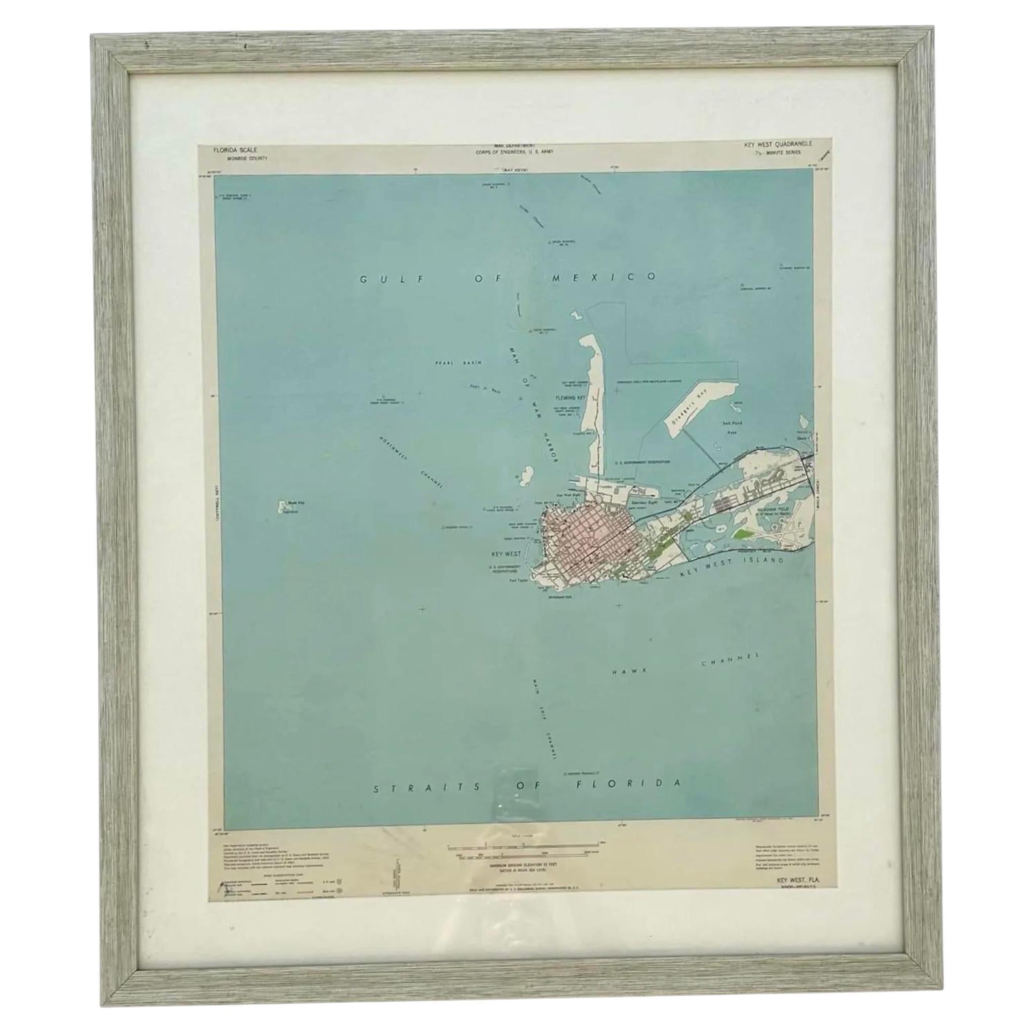 Vintage 50s Original Topographische Karte der Florida Keys im Angebot