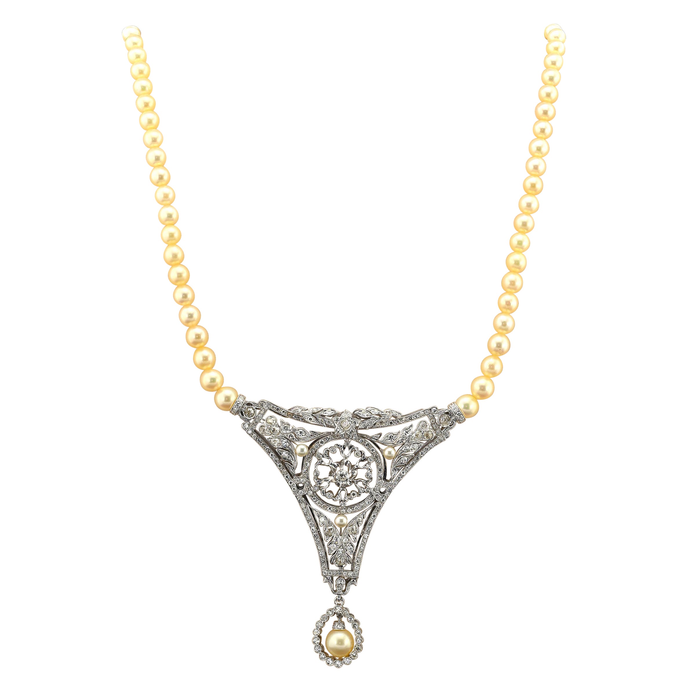 Collier Vintage 5.10 CT Diamond Pearl Rare Panel