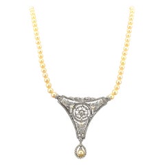 Collier Vintage 5.10 CT Diamond Pearl Rare Panel