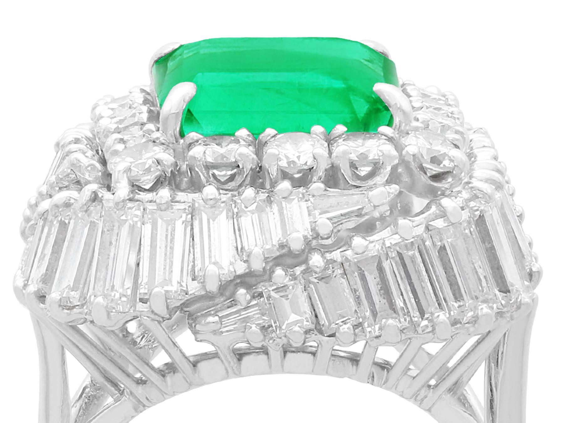Emerald Cut Vintage 5.11Ct Colombian Emerald and 3.32 Carat Diamond Platinum Dress Ring For Sale