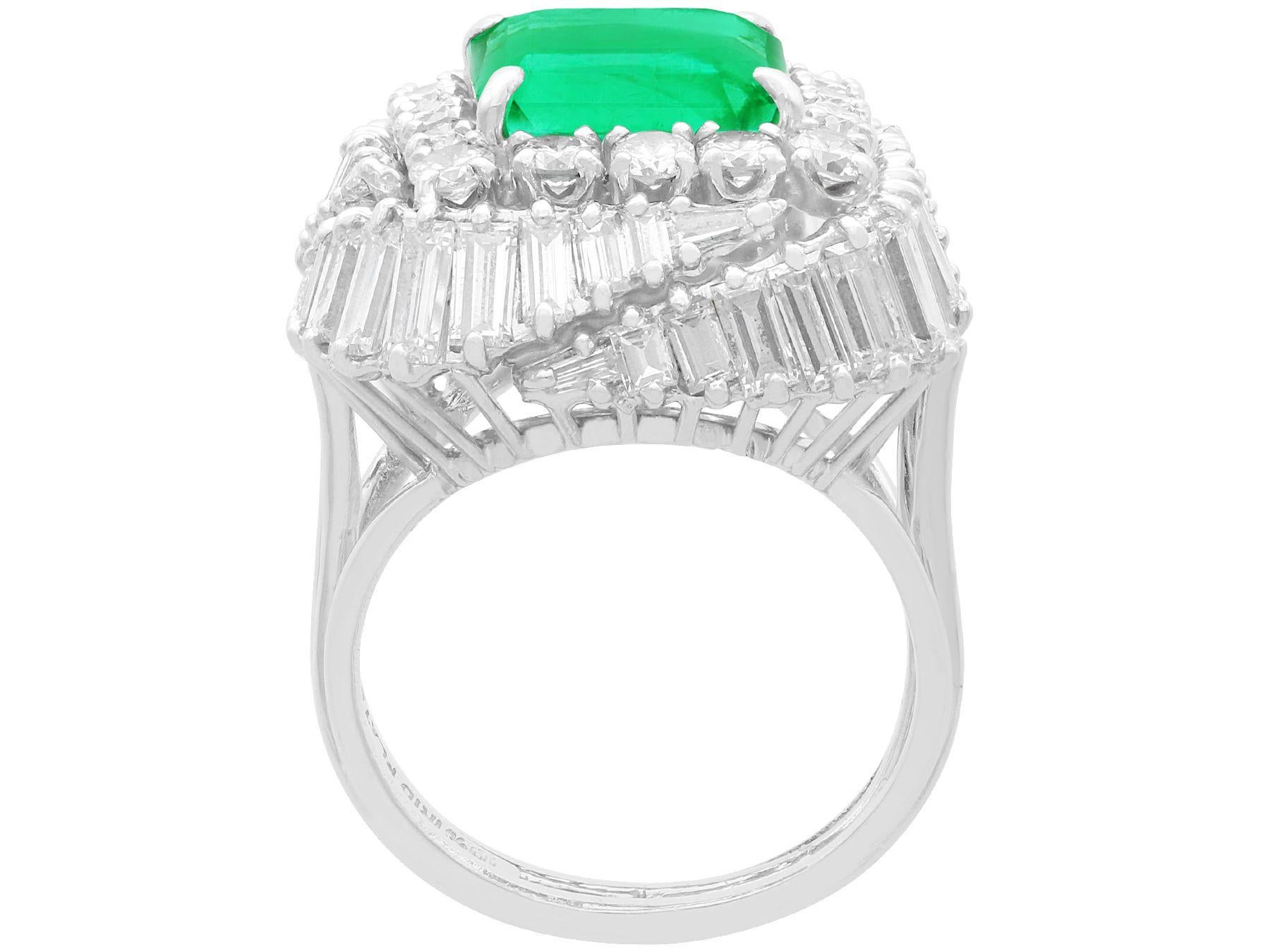 Vintage 5.11Ct Colombian Emerald and 3.32 Carat Diamond Platinum Dress Ring For Sale 1