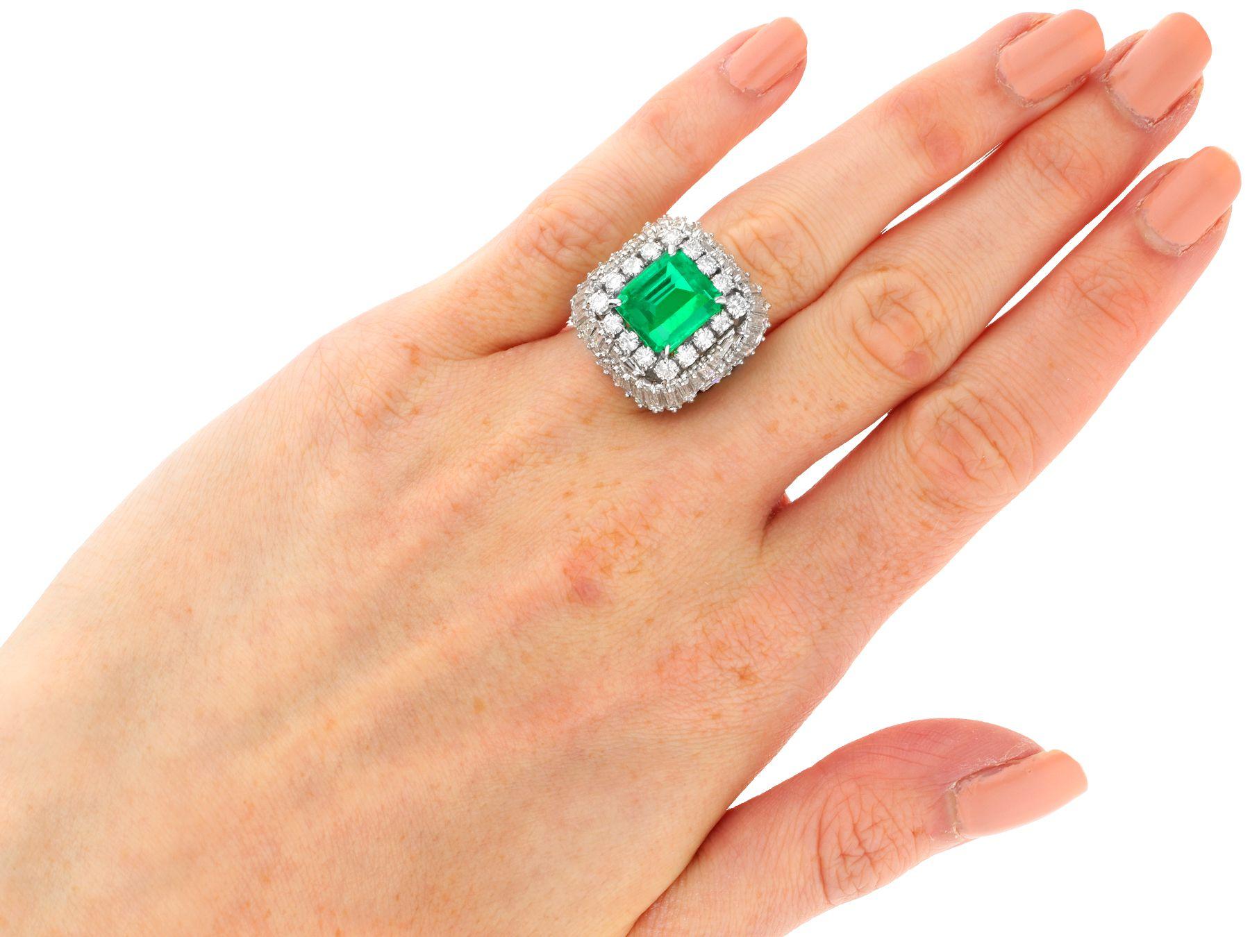 Vintage 5.11Ct Colombian Emerald and 3.32 Carat Diamond Platinum Dress Ring For Sale 4
