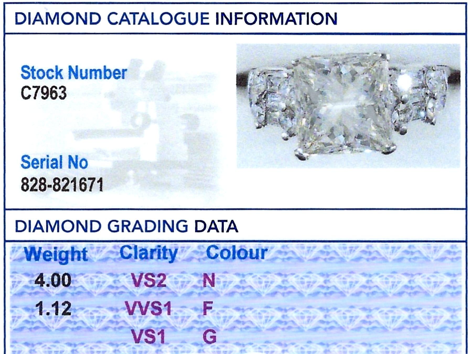 Bague solitaire vintage en platine et diamants de 5,12 carats en vente 5