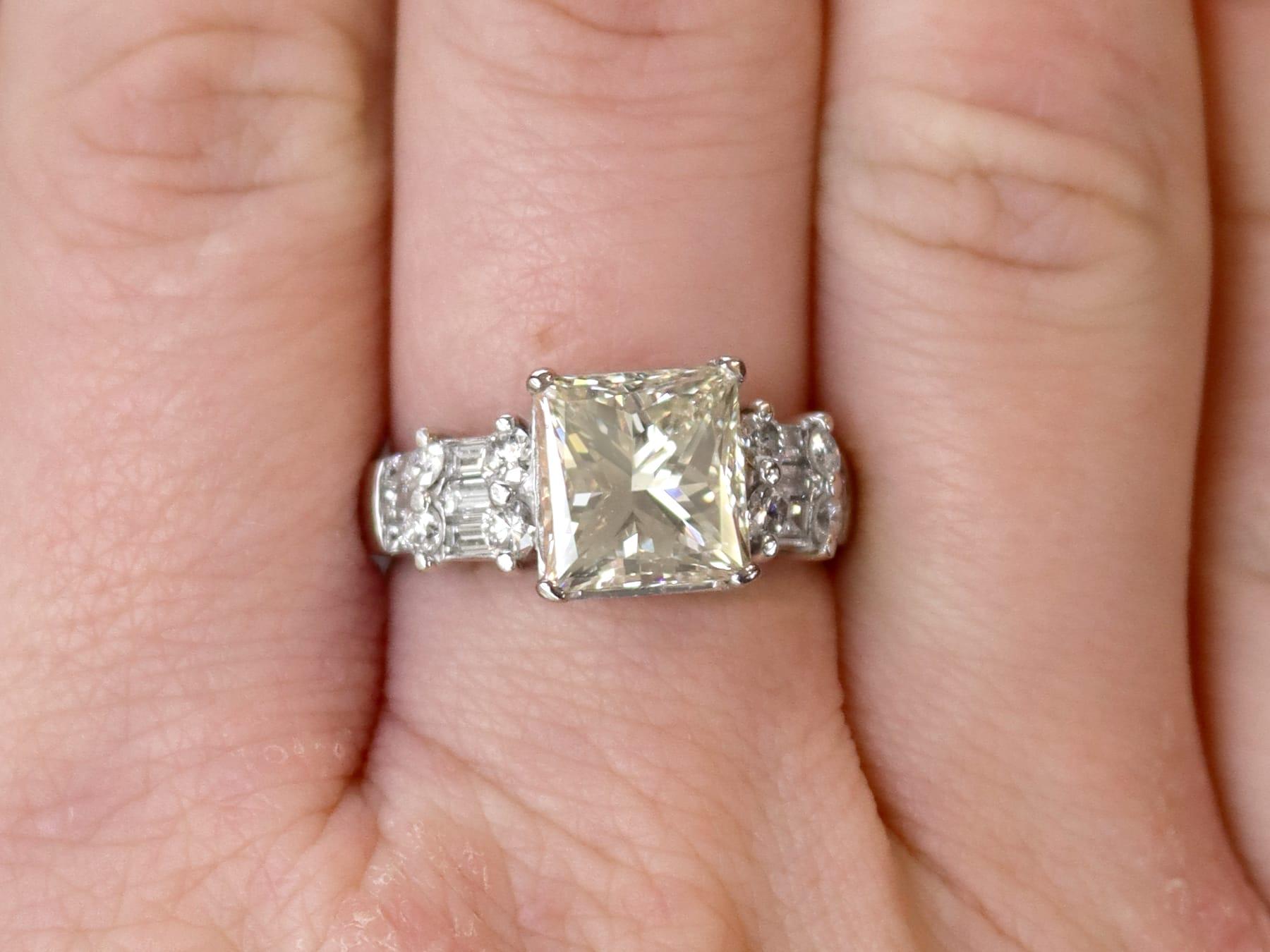 Princess Cut Vintage 5.12 Carat Diamond and Platinum Solitaire Ring For Sale