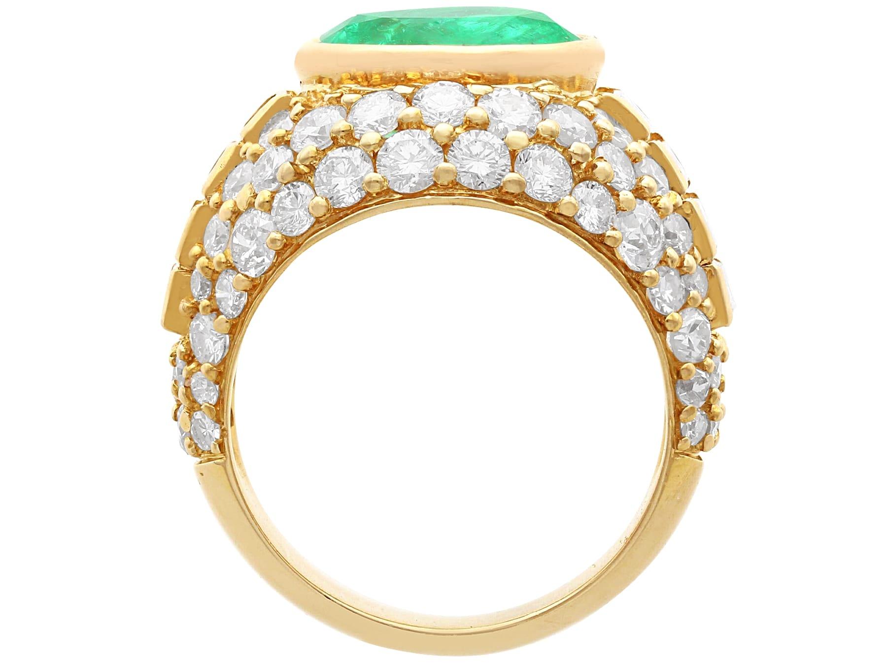 Vintage 5.12ct Colombian Emerald and 3.45ct Diamond, 18ct Yellow Gold Dress Ring For Sale 1
