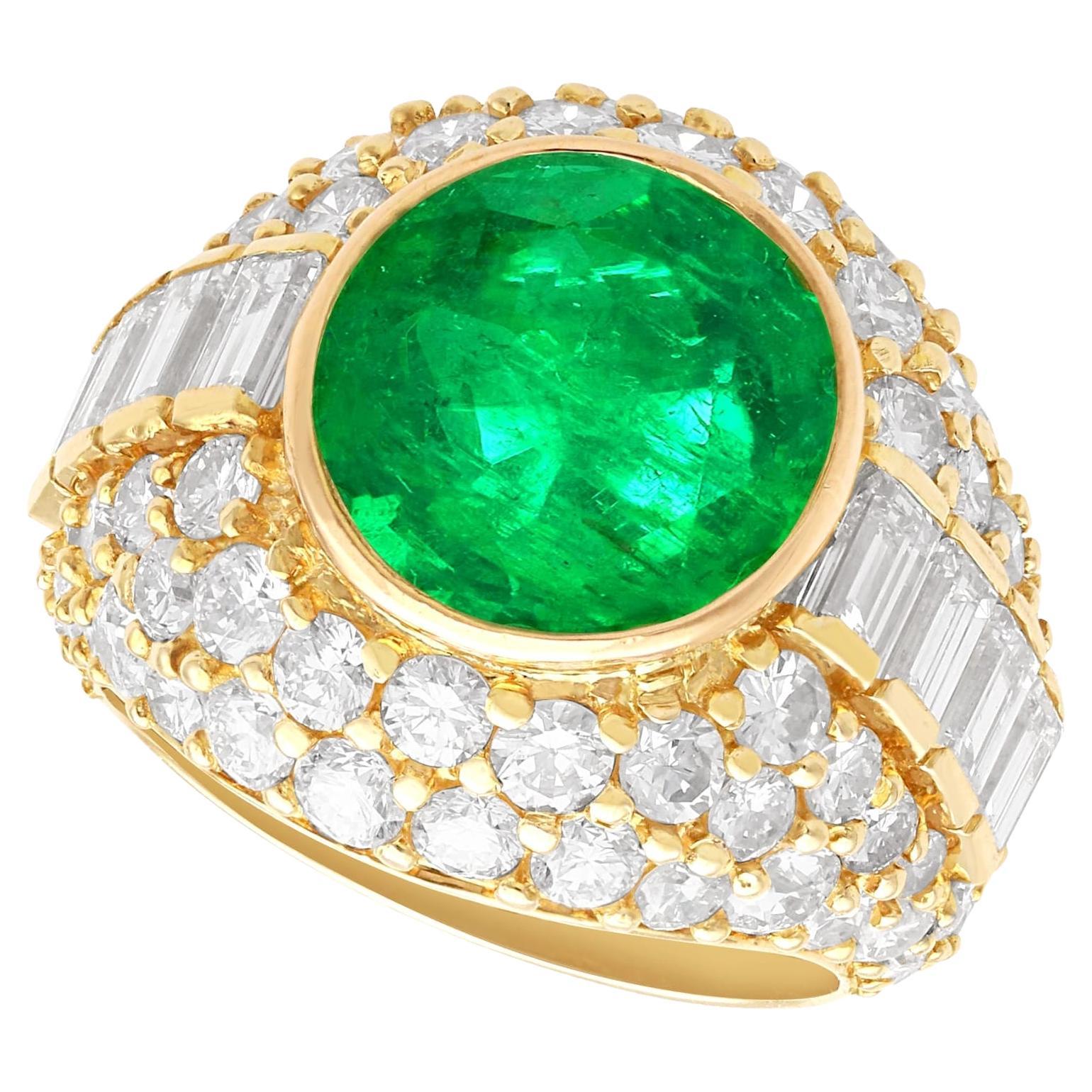 Vintage 5.12ct Colombian Emerald and 3.45ct Diamond, 18ct Yellow Gold Dress Ring For Sale